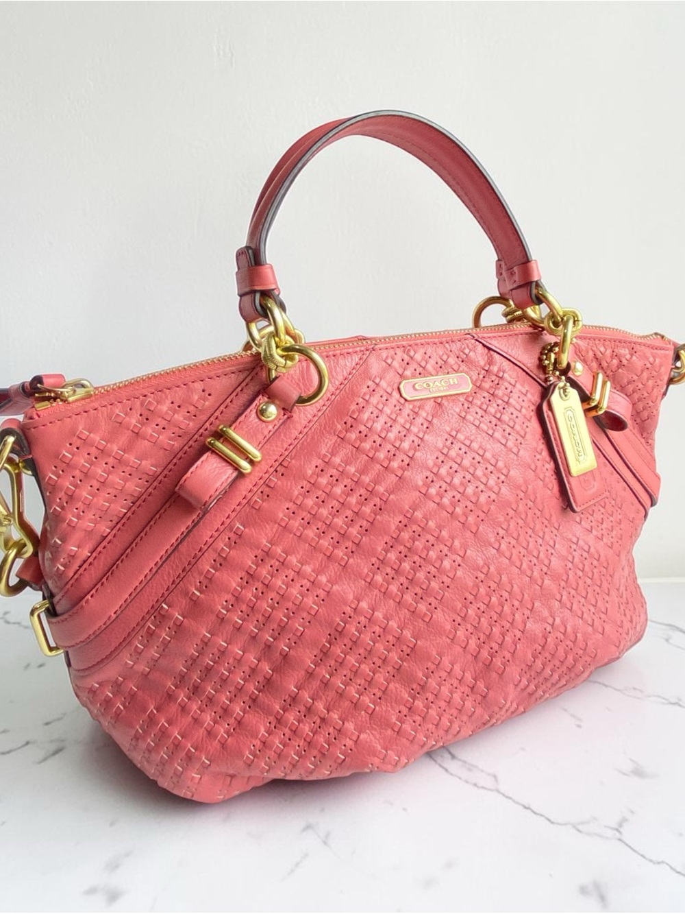 Coach Madison Woven Leather Sophia Satchel in Rose Pink - Picture 1 of 14